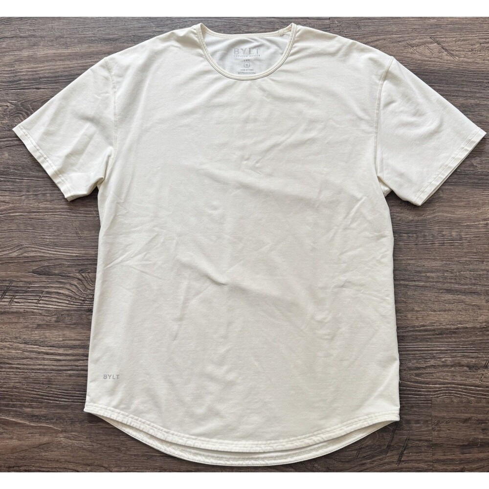 BYLT Premium Basics Lux Drop Cut T-Shirt Mens Extra Large Ivory Short Sleeve Tee